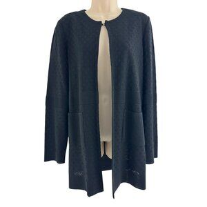 Ming Wang Black Knit Sweater Cardigan Long Sleeve Size L Pockets Timeless Jacket